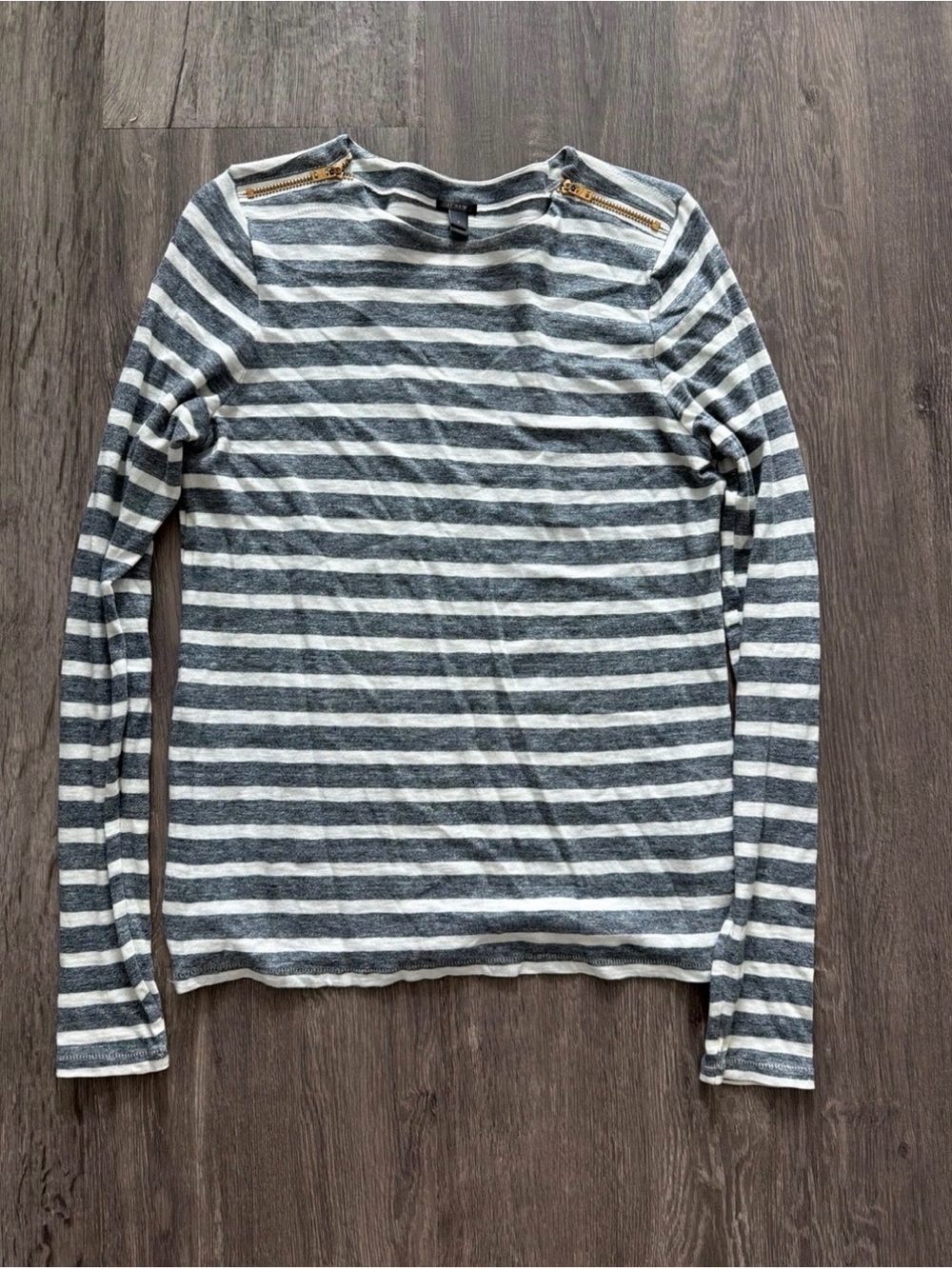 J. Crew Striped Long Sleeve Top with Gold Zipper Detail